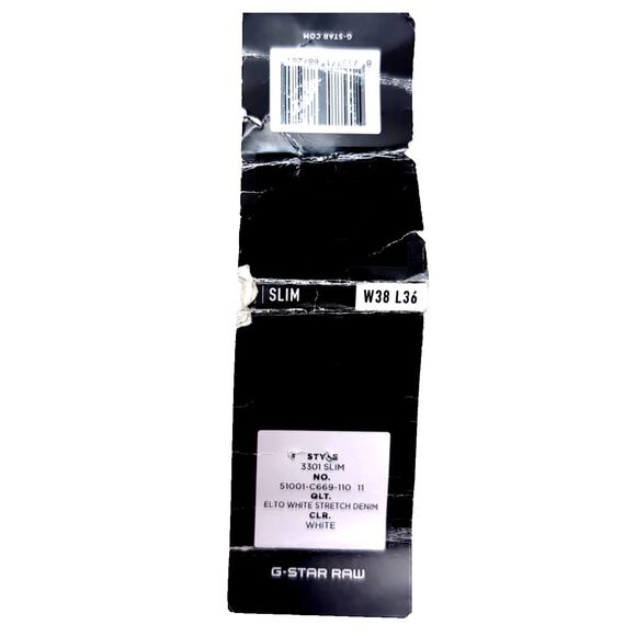 G-Star Raw 3301 ELTO Jeans Men's 38x36 Measure 39X34 White Denim Slim Fit - Picture 14 of 16